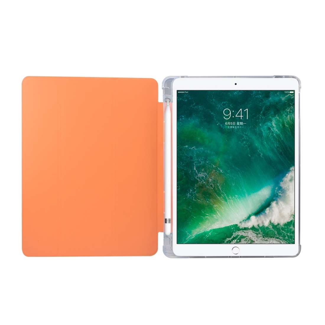 For iPad 9.7(2018)/(2017)/Air 2/Air 3-folding Electric Pressed Skin Texture Horizonta ... (Orange)