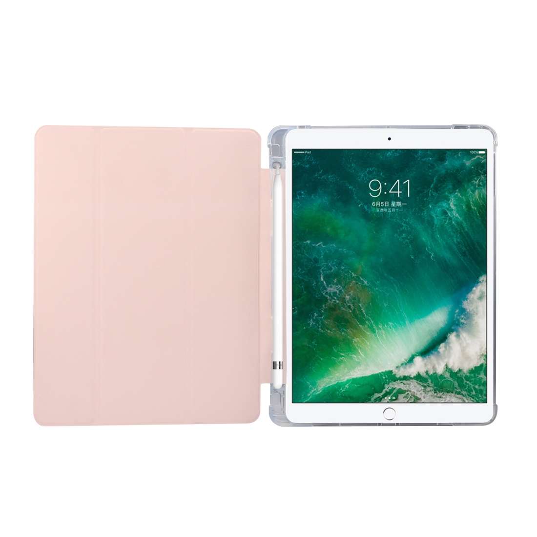 For iPad 9.7(2018)/(2017)/Air 2/Air 3-folding Electric Pressed Skin Texture Horiz ... (Light Pink)