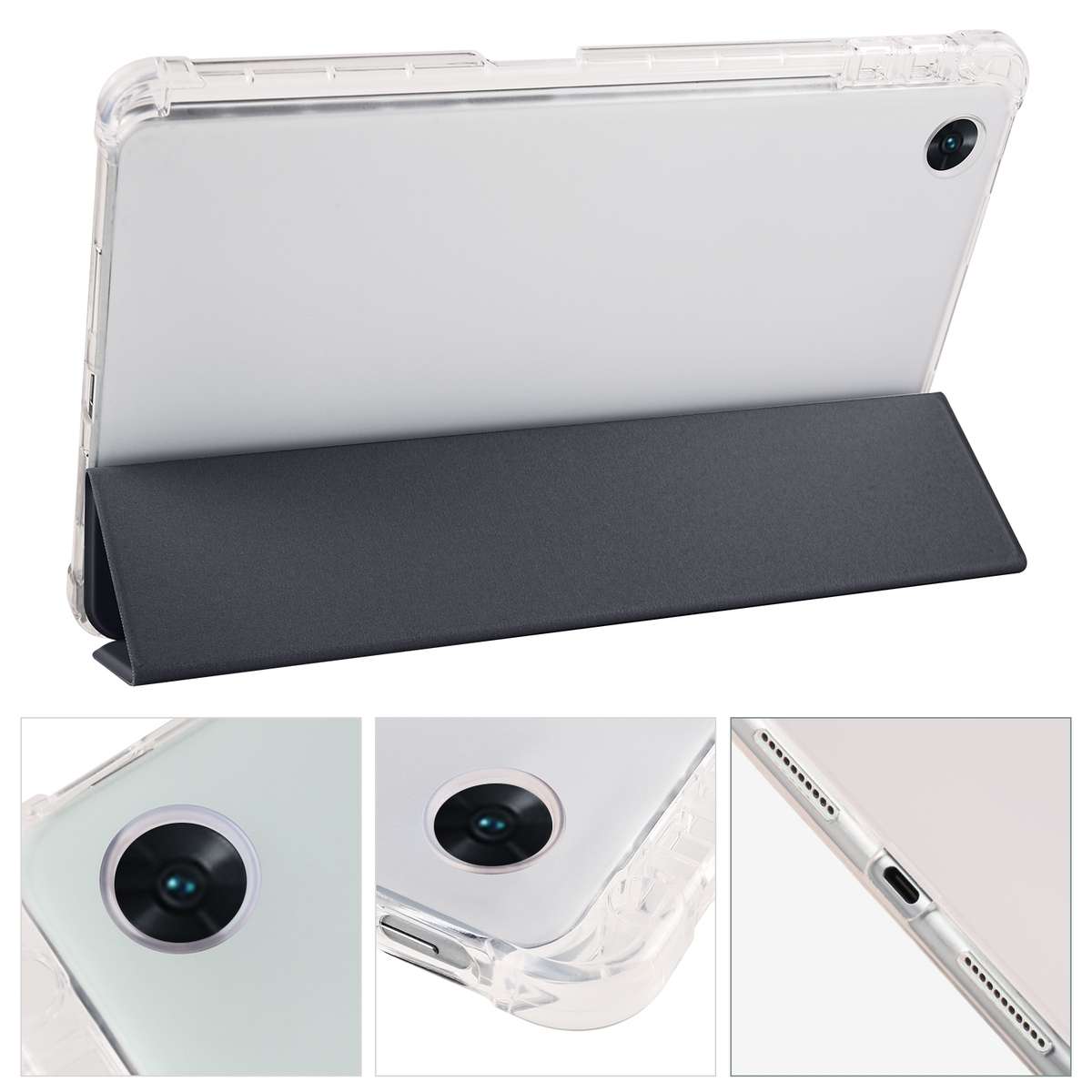 For OPPO Pad Air 10.36 2022 3-folding Transparent TPU Smart Leather Tablet Case with P ... (Black)