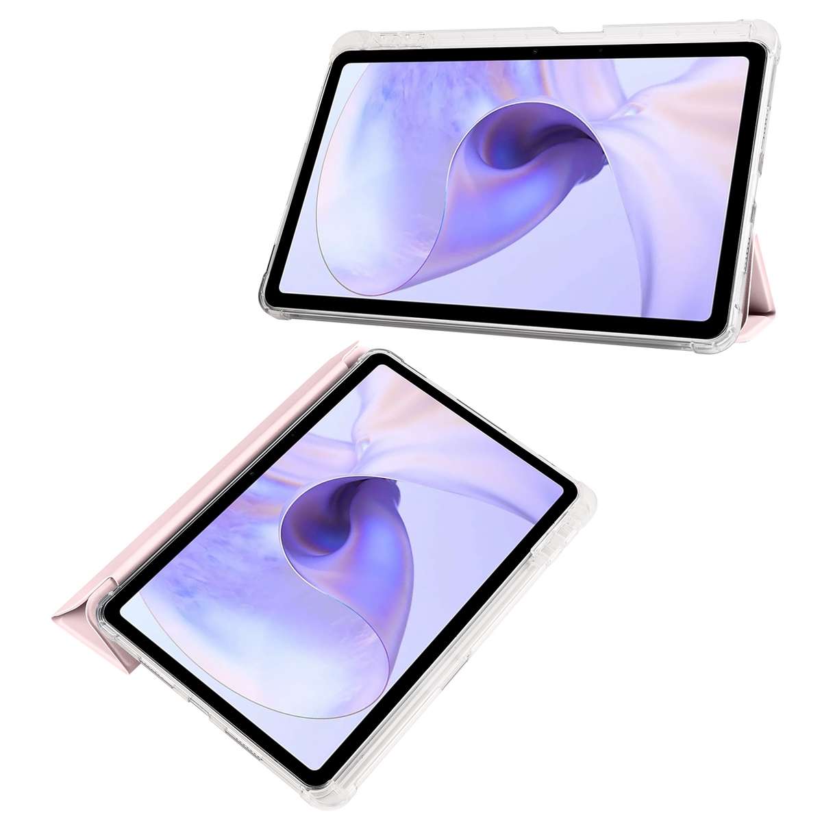 For OPPO Pad Air 10.36 2022 3-folding Transparent TPU Smart Leather Tablet Case with Pe ... (Pink)
