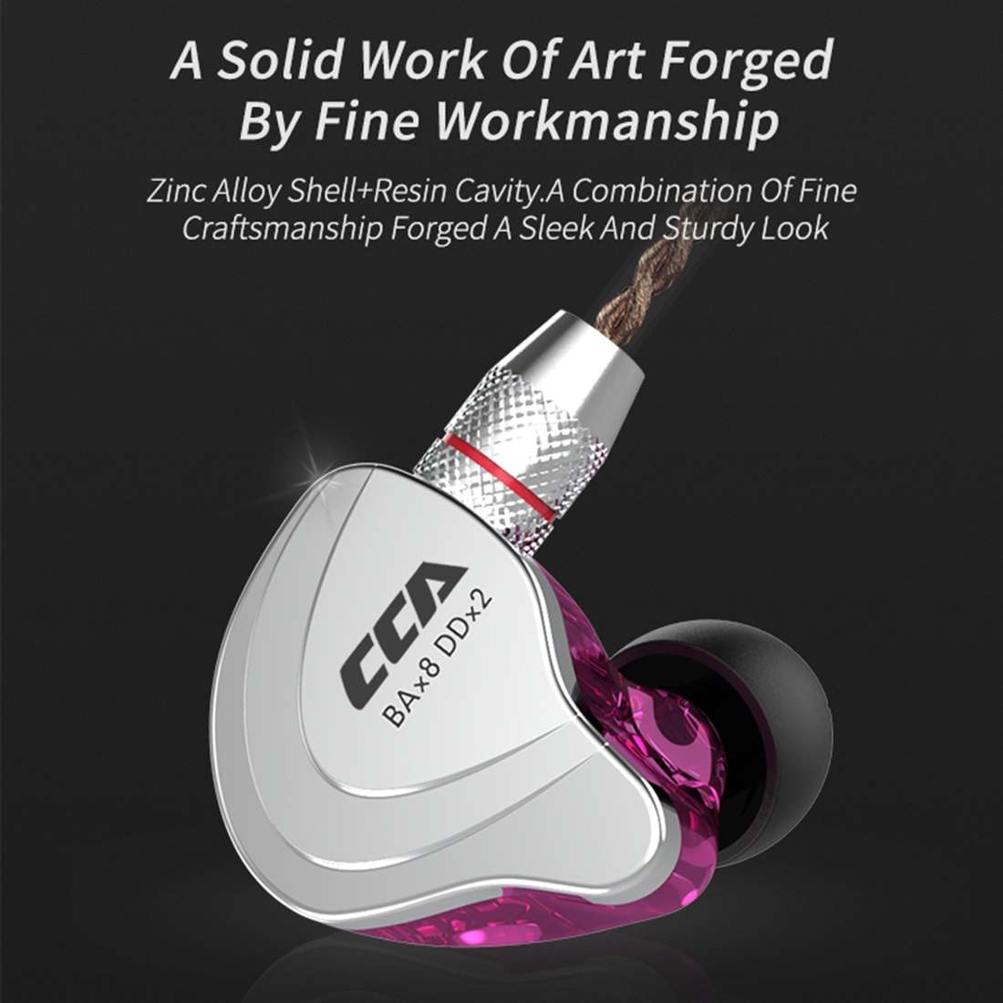 CCA CCA-C10 3.5mm Gold Plated Plug Ten Unit Hybrid Wire-controlled In-ear Ea ... (Streamer Purple)