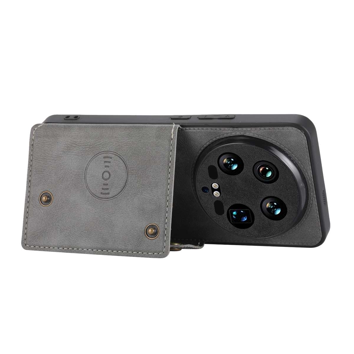 For Xiaomi 14 Ultra Double Buckle Card Slots Magnetic Phone Case(Grey)