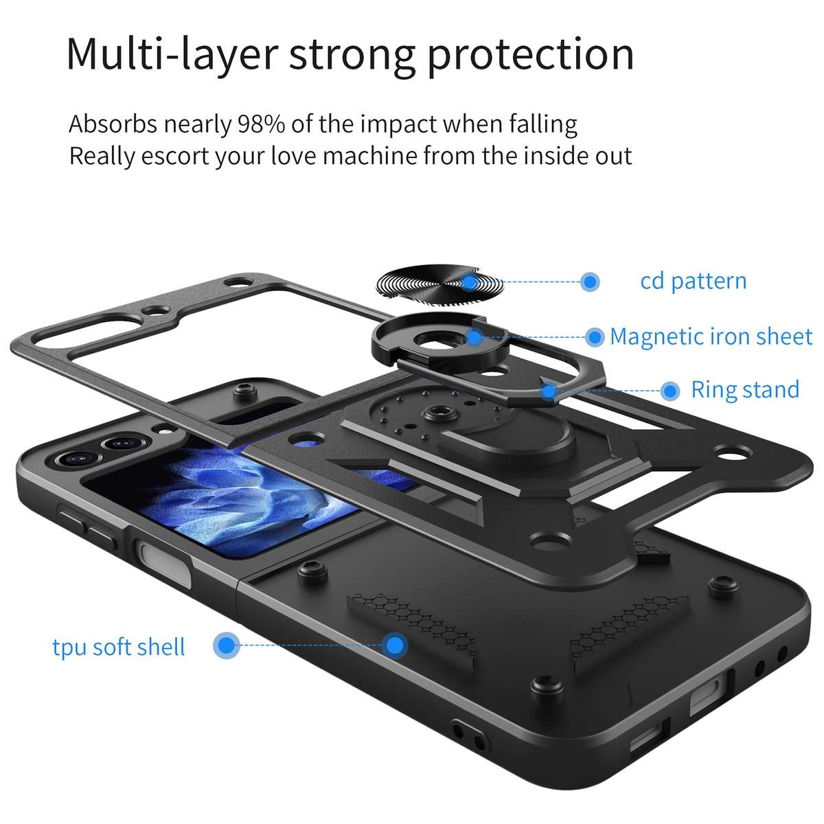 For Samsung Galaxy Z Flip6 / Flip7 FE Armor Magnetic Bracket TPU+PC Phone Case(Black)