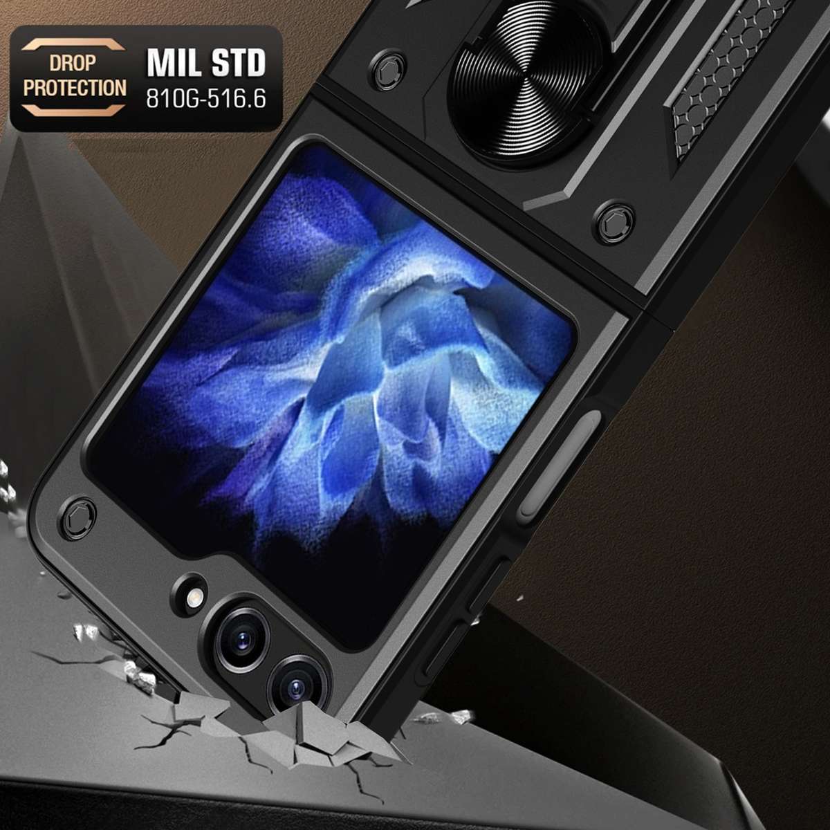 For Samsung Galaxy Z Flip6 / Flip7 FE Armor Magnetic Bracket TPU+PC Phone Case(Black)