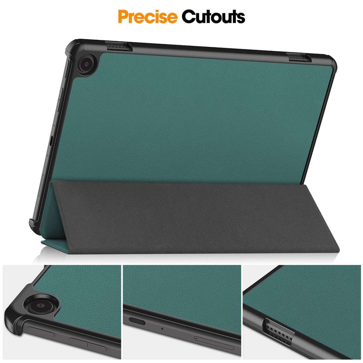 For Amazon Fire Max 11 Custer Pure Color 3-Fold Holder Smart Leather Tablet Case(Dark Green)