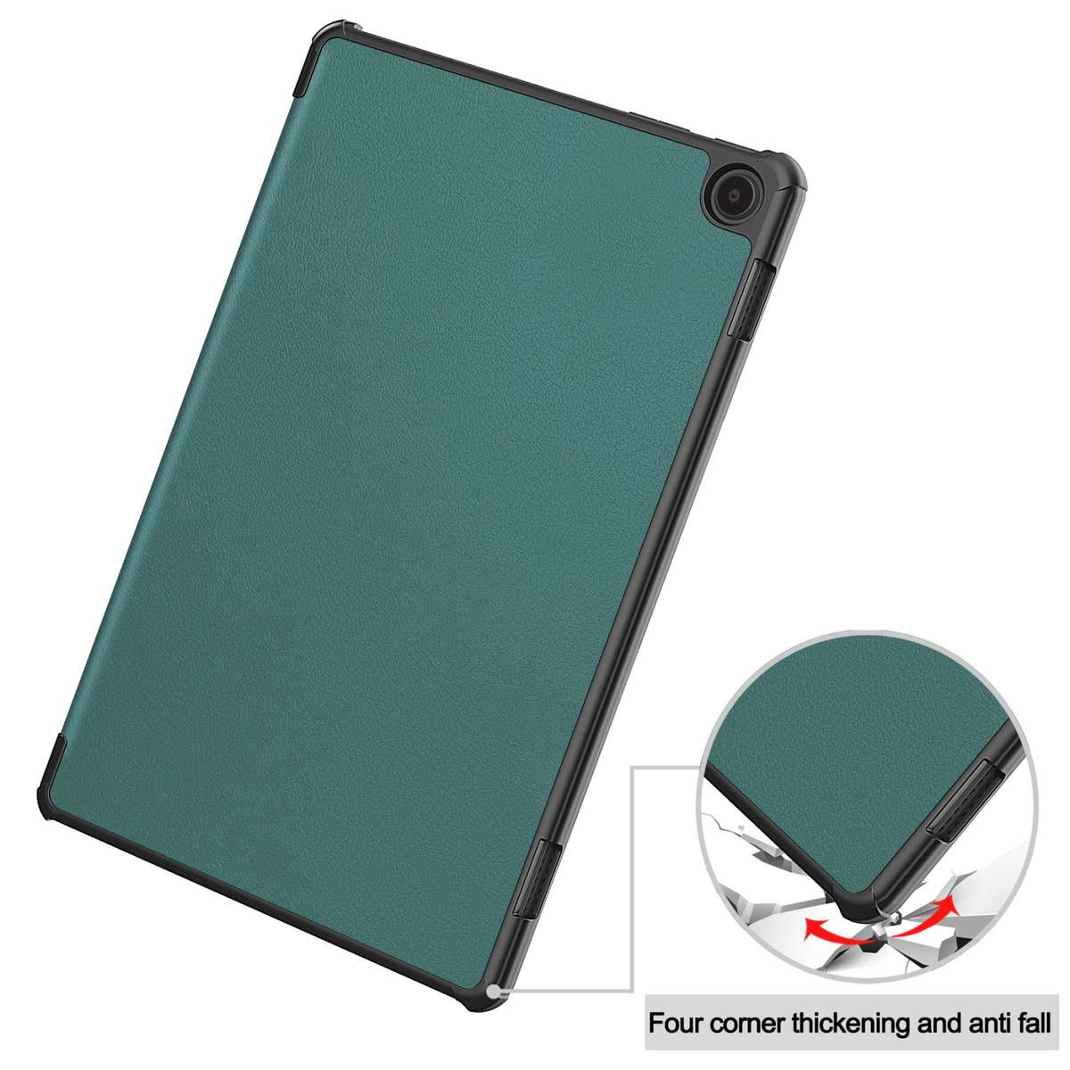 For Amazon Fire Max 11 Custer Pure Color 3-Fold Holder Smart Leather Tablet Case(Dark Green)