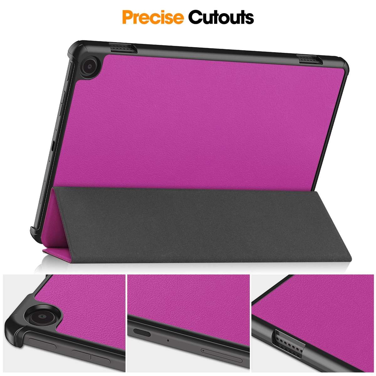 For Amazon Fire Max 11 Custer Pure Color 3-Fold Holder Smart Leather Tablet Case(Purple)