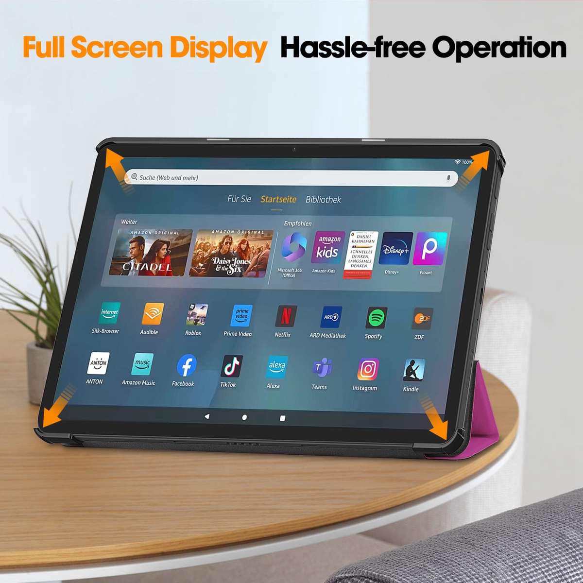 For Amazon Fire Max 11 Custer Pure Color 3-Fold Holder Smart Leather Tablet Case(Purple)