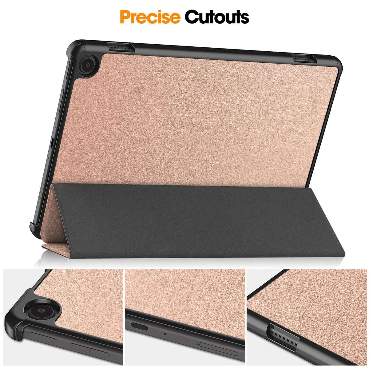 For Amazon Fire Max 11 Custer Pure Color 3-Fold Holder Smart Leather Tablet Case(Rose Gold)