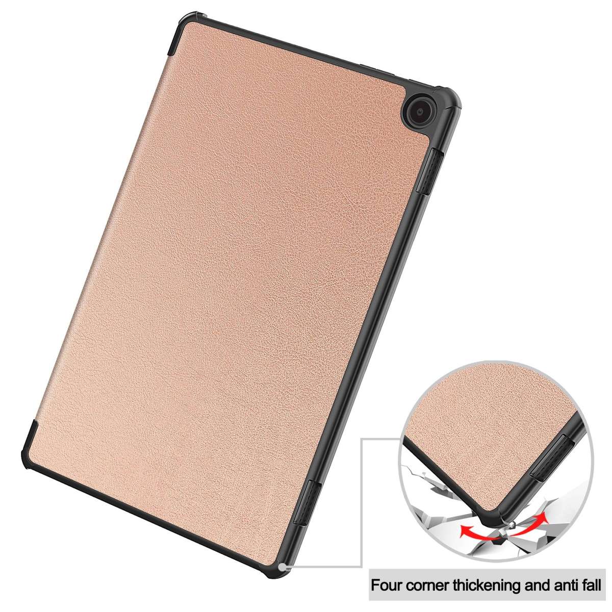 For Amazon Fire Max 11 Custer Pure Color 3-Fold Holder Smart Leather Tablet Case(Rose Gold)