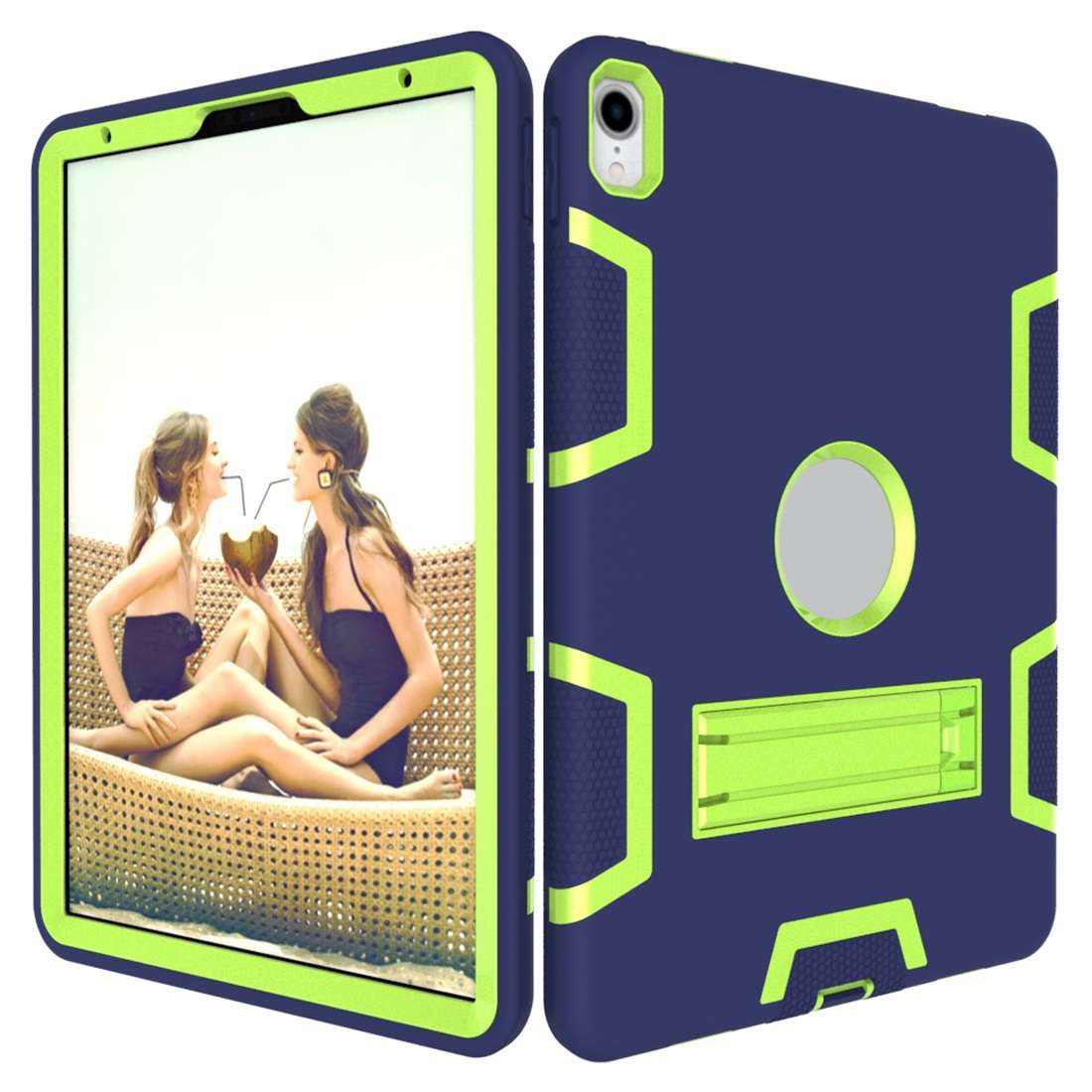 For iPad Pro 11 (2018) Shockproof PC + Silicone Protective Casewit ... (Navy Blue Yellow Green)