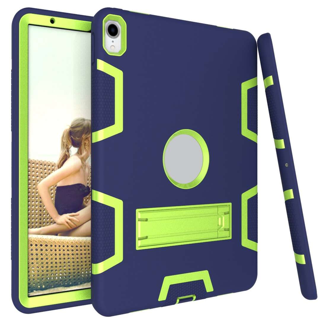 For iPad Pro 11 (2018) Shockproof PC + Silicone Protective Casewit ... (Navy Blue Yellow Green)