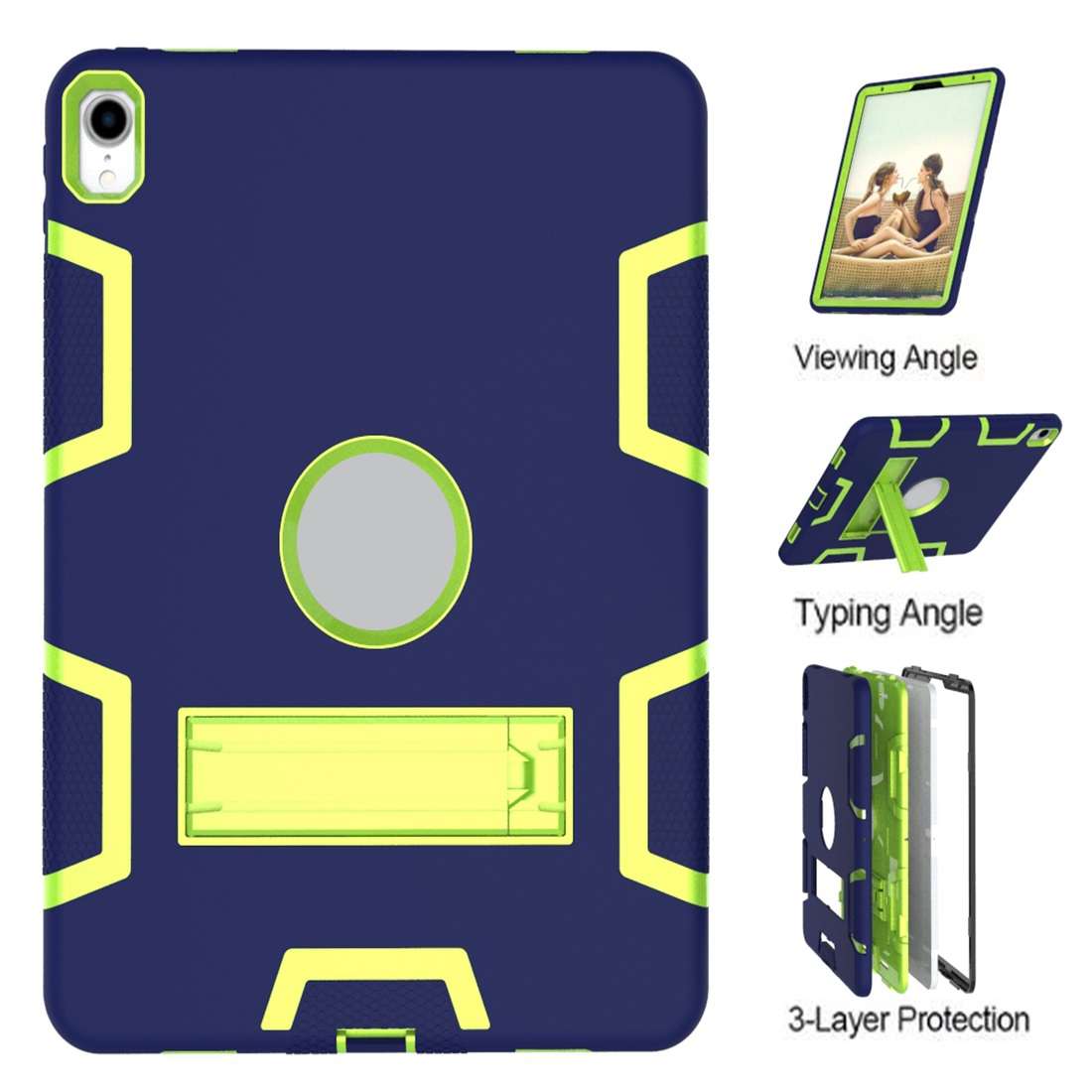 For iPad Pro 11 (2018) Shockproof PC + Silicone Protective Casewit ... (Navy Blue Yellow Green)