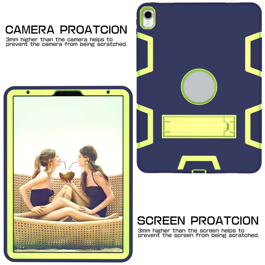 For iPad Pro 11 (2018) Shockproof PC + Silicone Protective Casewit ... (Navy Blue Yellow Green)