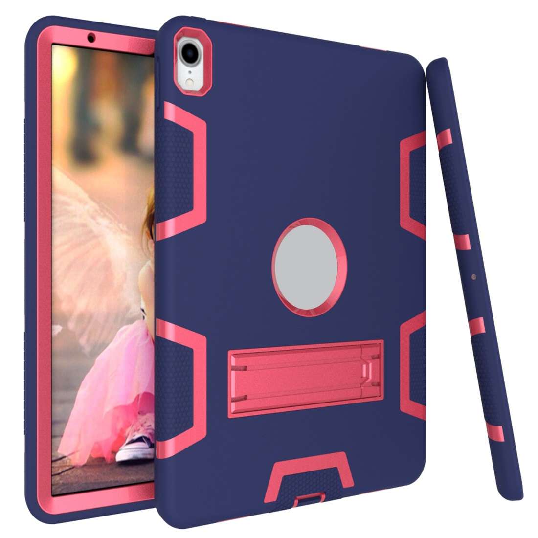For iPad Pro 11 (2018) Shockproof PC + Silicone Protective Casewith Holder(Navy Blue Rose)