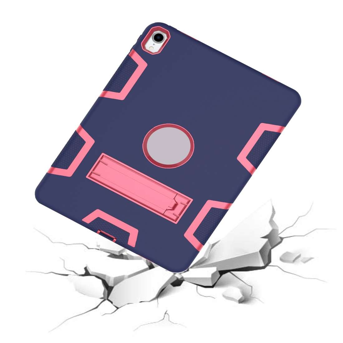 For iPad Pro 11 (2018) Shockproof PC + Silicone Protective Casewith Holder(Navy Blue Rose)