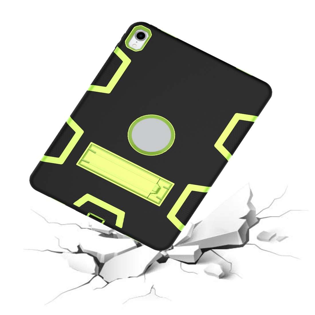 For iPad Pro 11 (2018) Shockproof PC + Silicone Protective Casewith Holder(Black Yellow Green)
