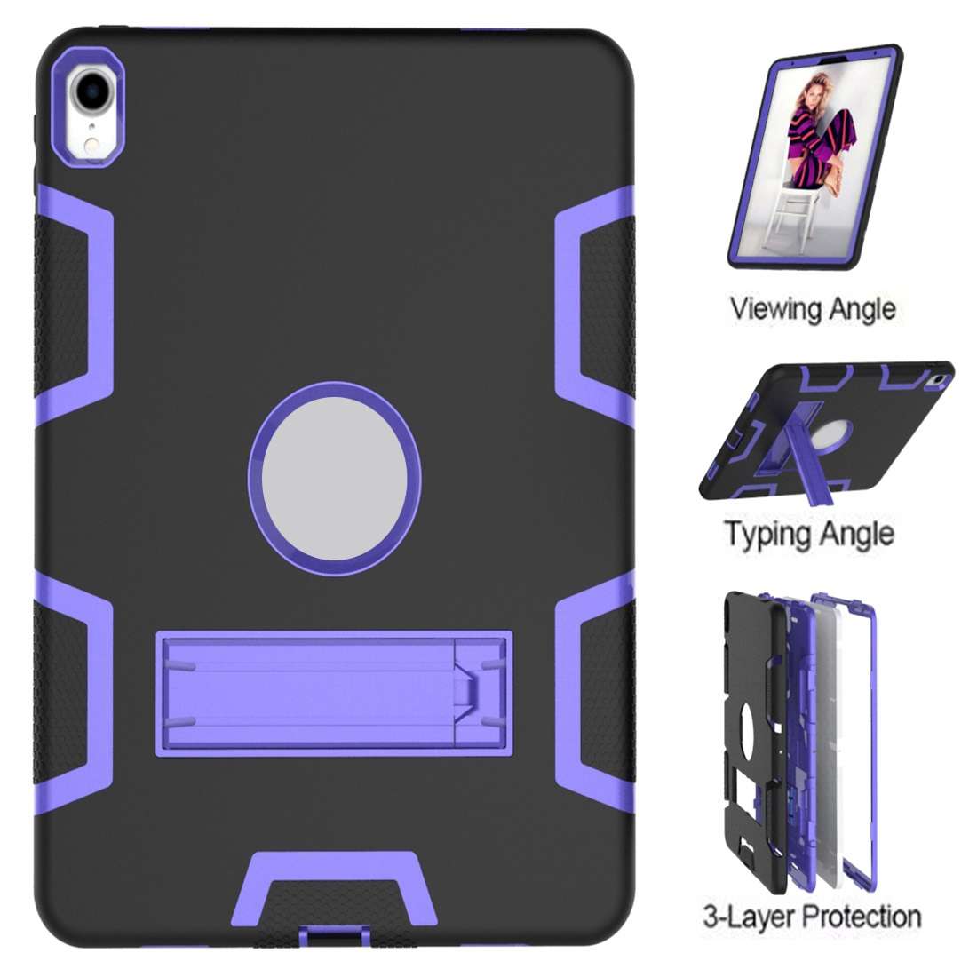 For iPad Pro 11 (2018) Shockproof PC + Silicone Protective Casewith Holder(Black Purple)