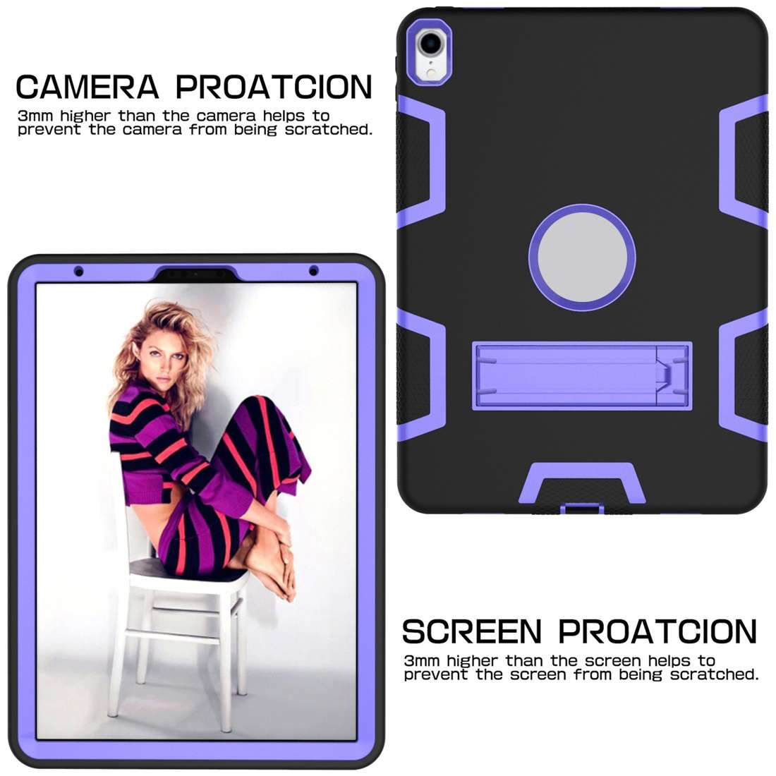 For iPad Pro 11 (2018) Shockproof PC + Silicone Protective Casewith Holder(Black Purple)