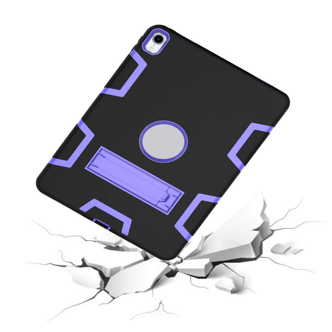 For iPad Pro 11 (2018) Shockproof PC + Silicone Protective Casewith Holder(Black Purple)
