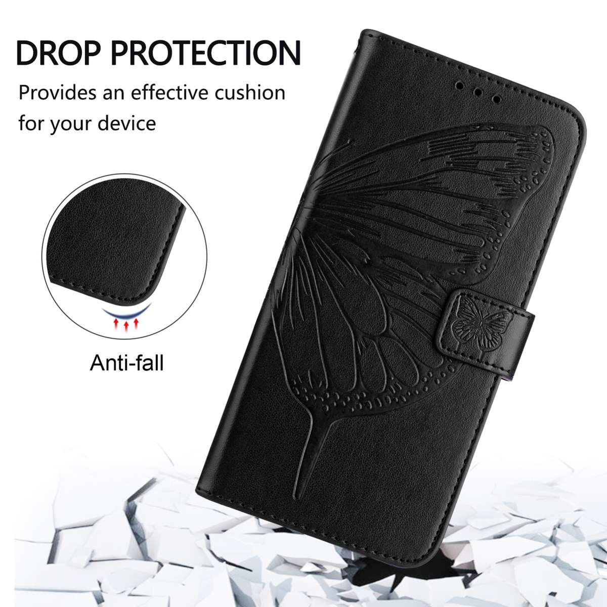 For iPod Touch 7 / 6 / 5 Embossed Butterfly Leather Phone Case(Black)