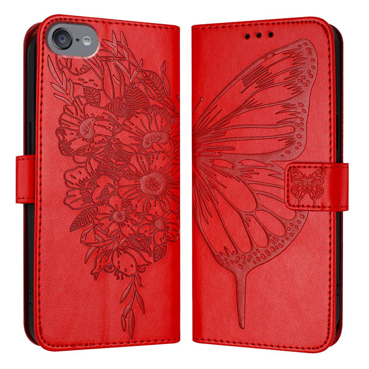 For iPod Touch 7 / 6 / 5 Embossed Butterfly Leather Phone Case(Red)