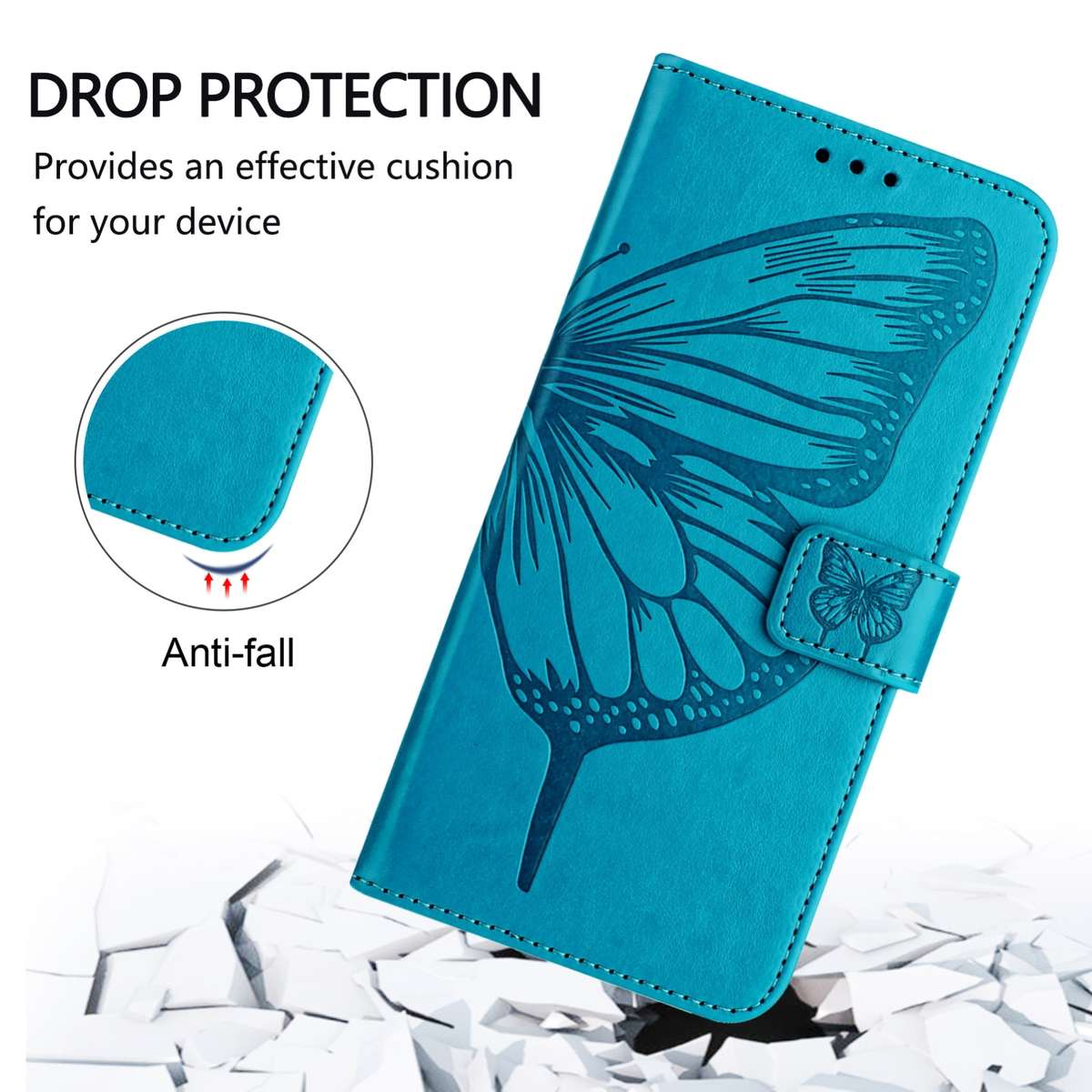 For iPod Touch 7 / 6 / 5 Embossed Butterfly Leather Phone Case(Blue)
