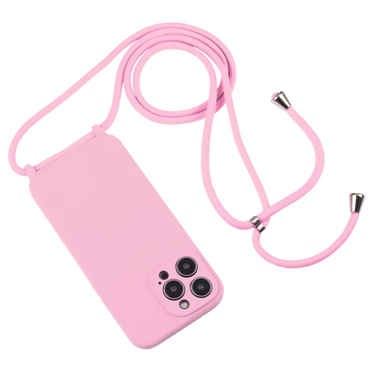For iPhone 15 Pro Crossbody Lanyard Liquid Silicone Case(Pink)