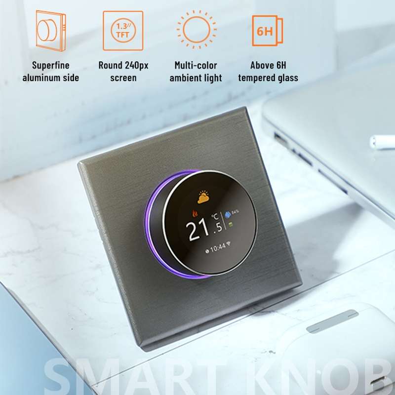 BHT-7000-GCLW 95-240V AC 3A Smart Knob Boiler Heating Thermostat with Internal Sensor ... (Black)