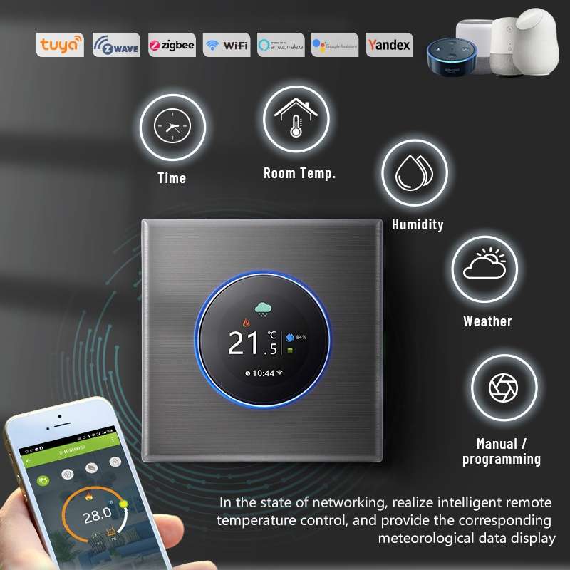 BHT-7000-GCLW 95-240V AC 3A Smart Knob Boiler Heating Thermostat with Internal Sensor ... (Black)