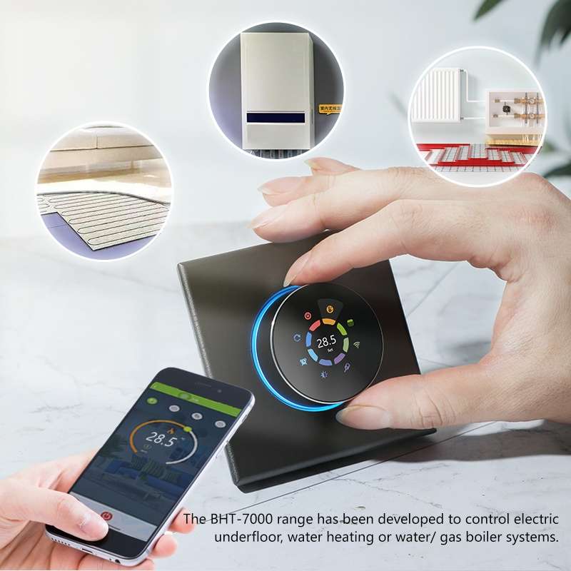 BHT-7000-GALZB 95-240V AC 3A Smart Knob Thermostat Water Heating Controller with Zigbee(Black)