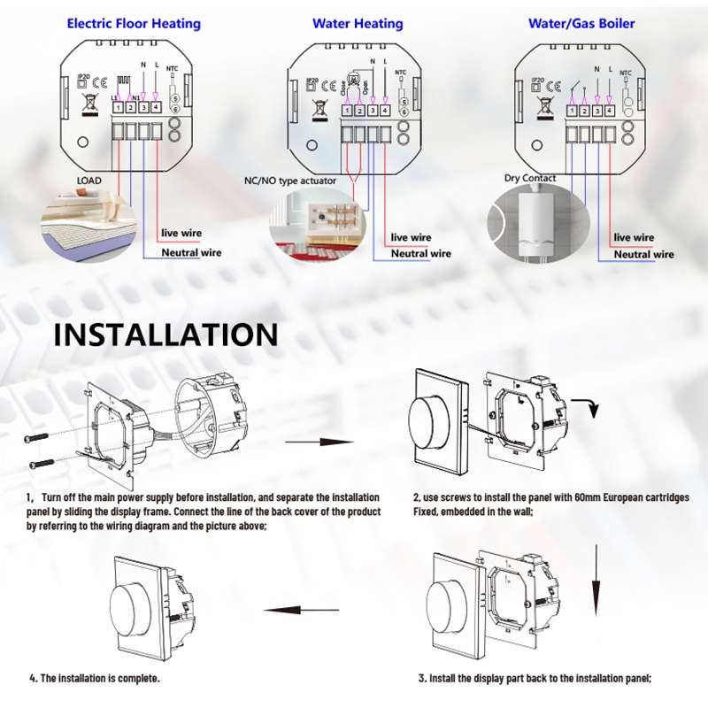 BHT-7000-GCLZB 240V AC 3A Smart Knob Thermostat Dry Junction Controller with Zigbee(Black)