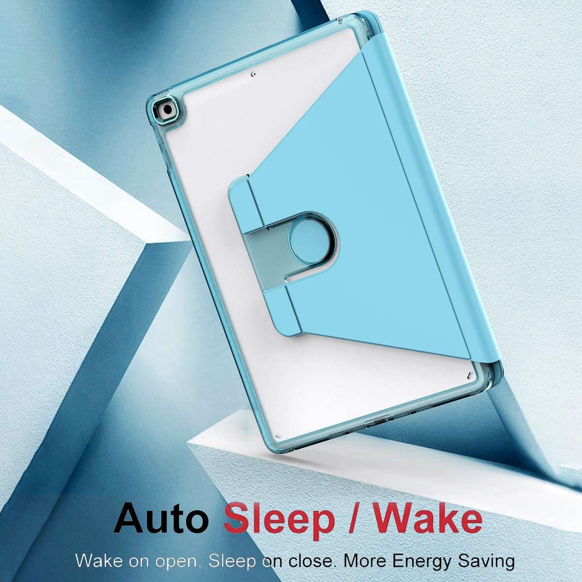 For iPad 10.2 2021 / 2020 / 2019 Clear 360 Rotation Stand Smart Leather Tablet Case(Baby Blue)