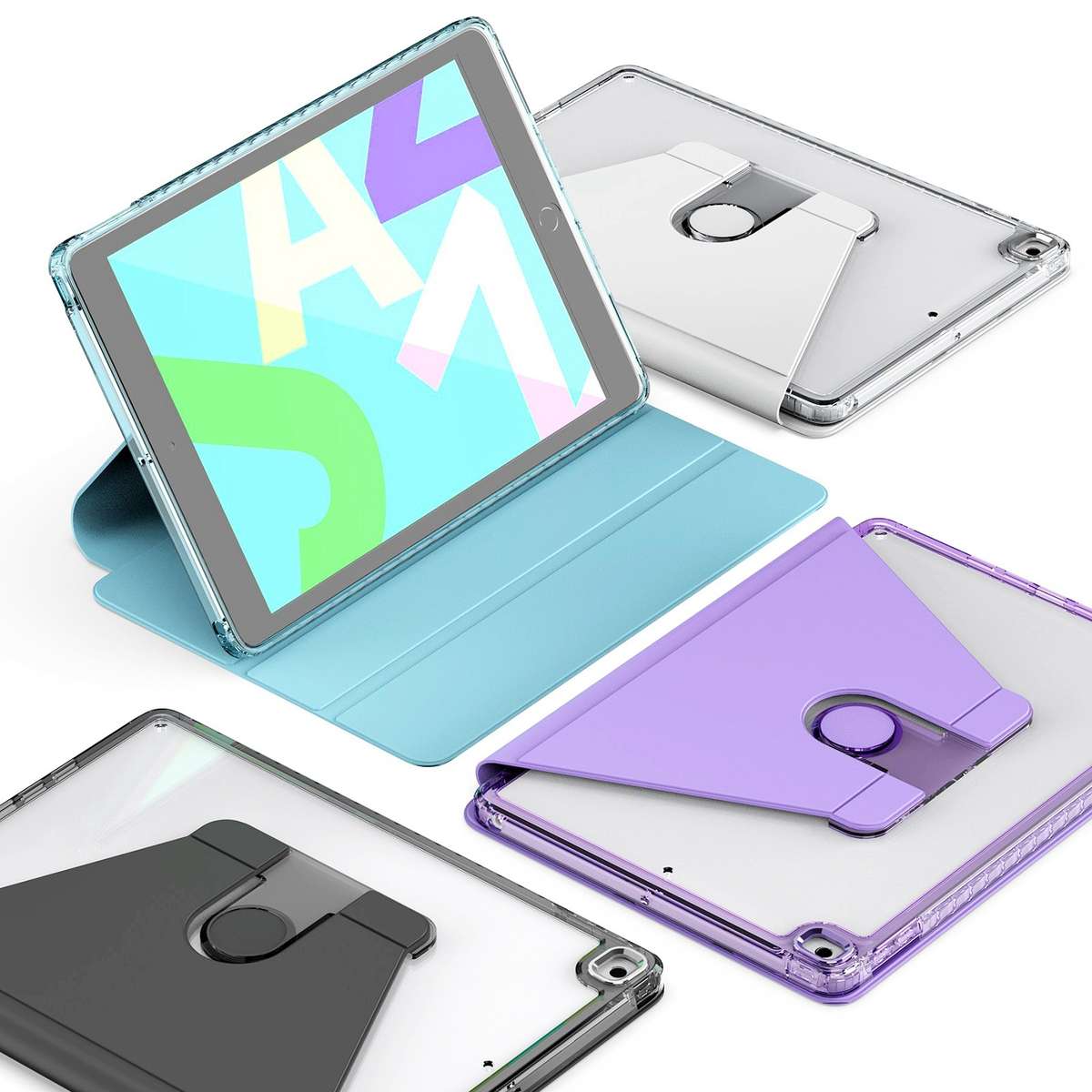 For iPad 10.2 2021 / 2020 / 2019 Clear 360 Rotation Stand Smart Leather Tablet Case(Purple)