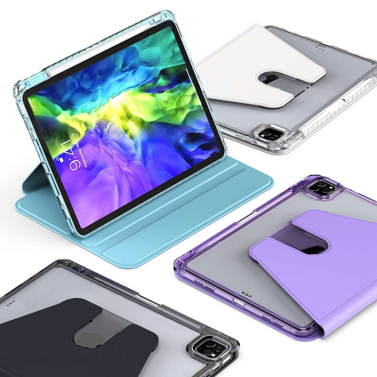 For iPad Pro 11 2022 / 2021 / 2020 Clear 360 Rotation Stand Smart Leather Tablet Case(White)