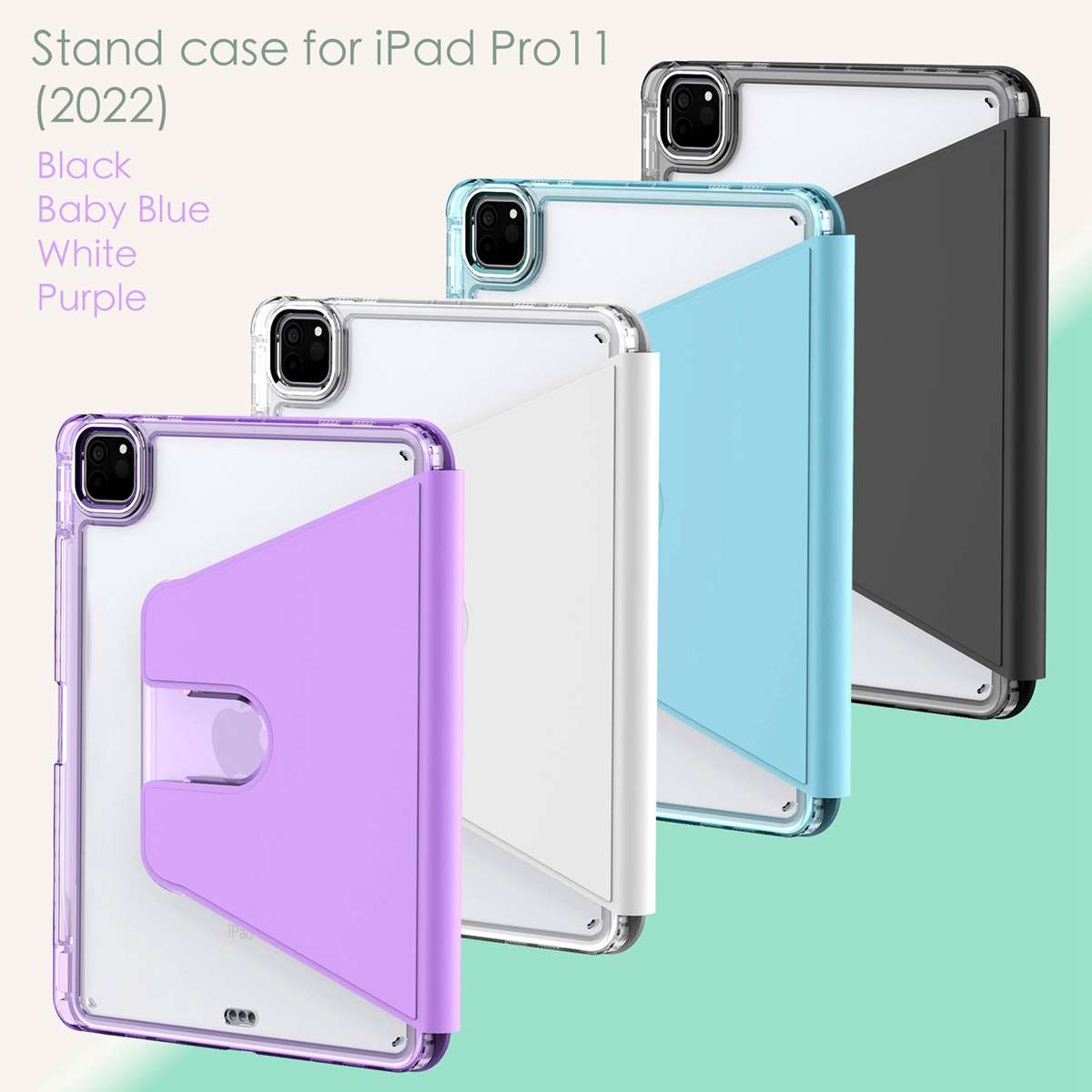 For iPad Pro 11 2022 / 2021 / 2020 Clear 360 Rotation Stand Smart Leather Tablet Case(White)