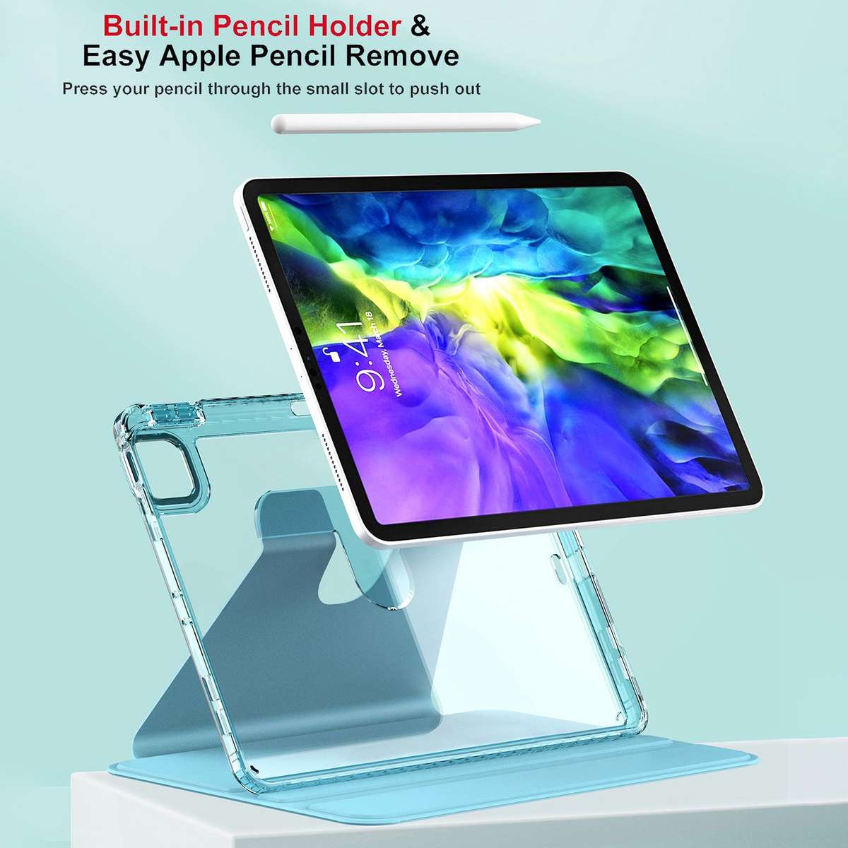 For iPad Pro 11 2022 / 2021 / 2020 Clear 360 Rotation Stand Smart Leather Tablet Case(Purple)