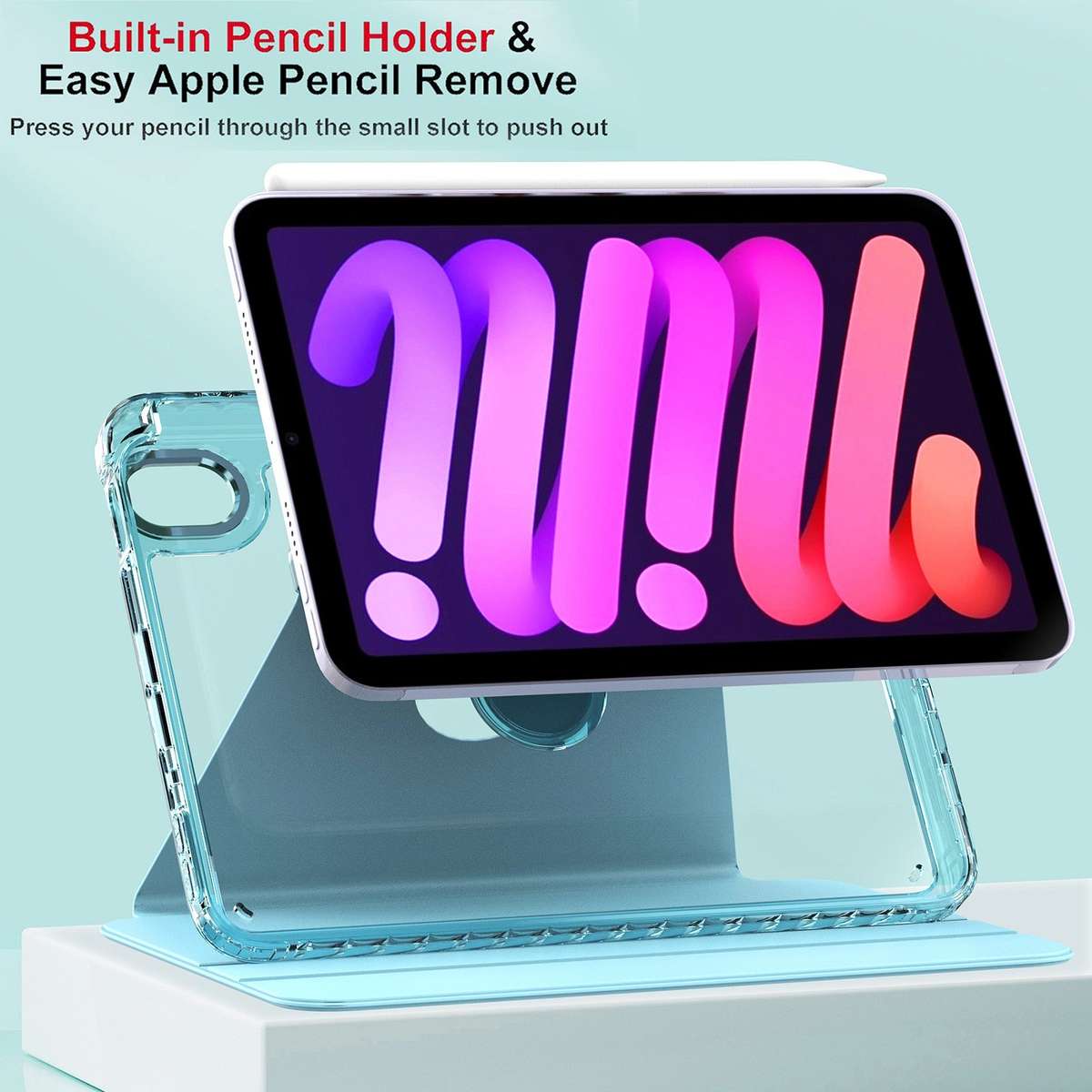 For iPad mini 6 / mini 2024 Clear 360 Rotation Stand Smart Leather Tablet Case(Black)