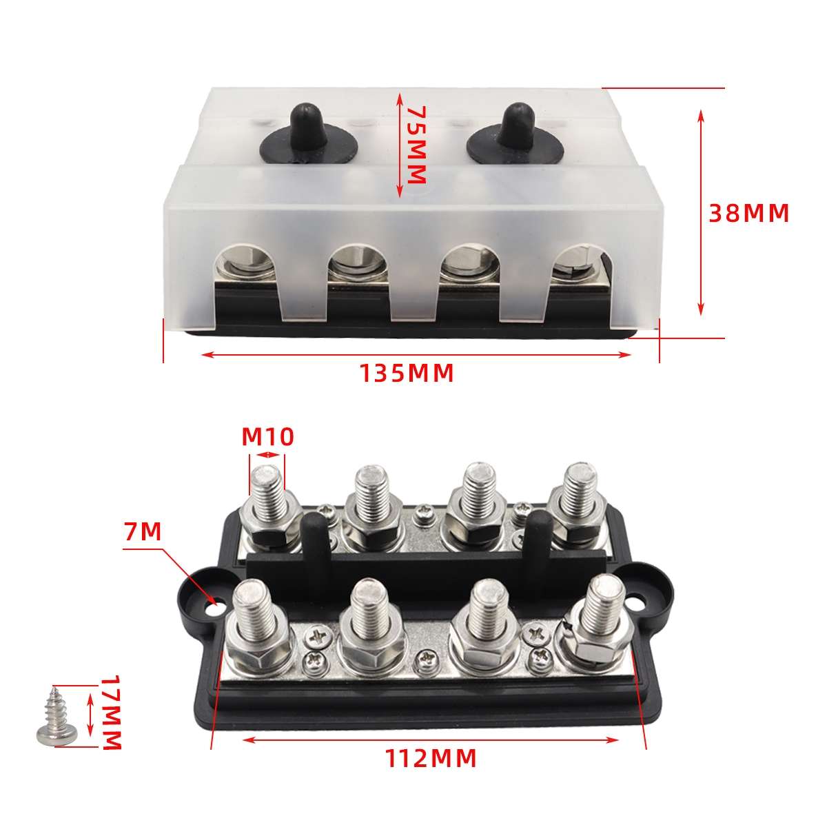 CP-3157 M10 RV Modified Yacht Double-row 4-way Busbar with Dust Cover