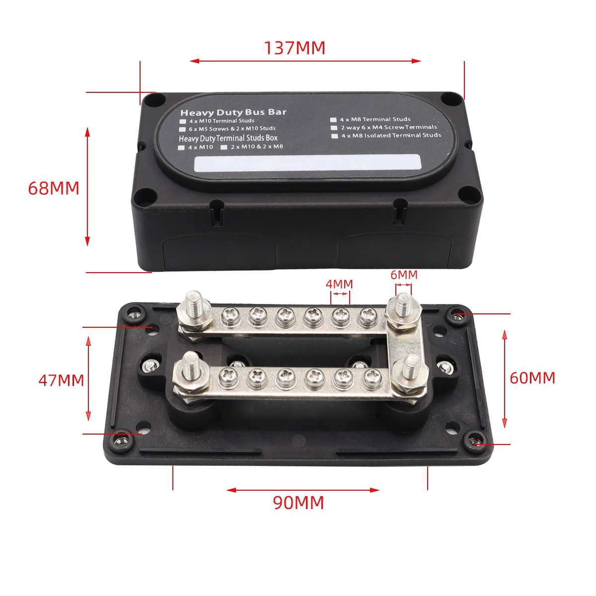 CP-3158 150A 12-48V RV Yacht Modified Double Row 12-way M6 Terminal Busbar with 12pcs Terminals
