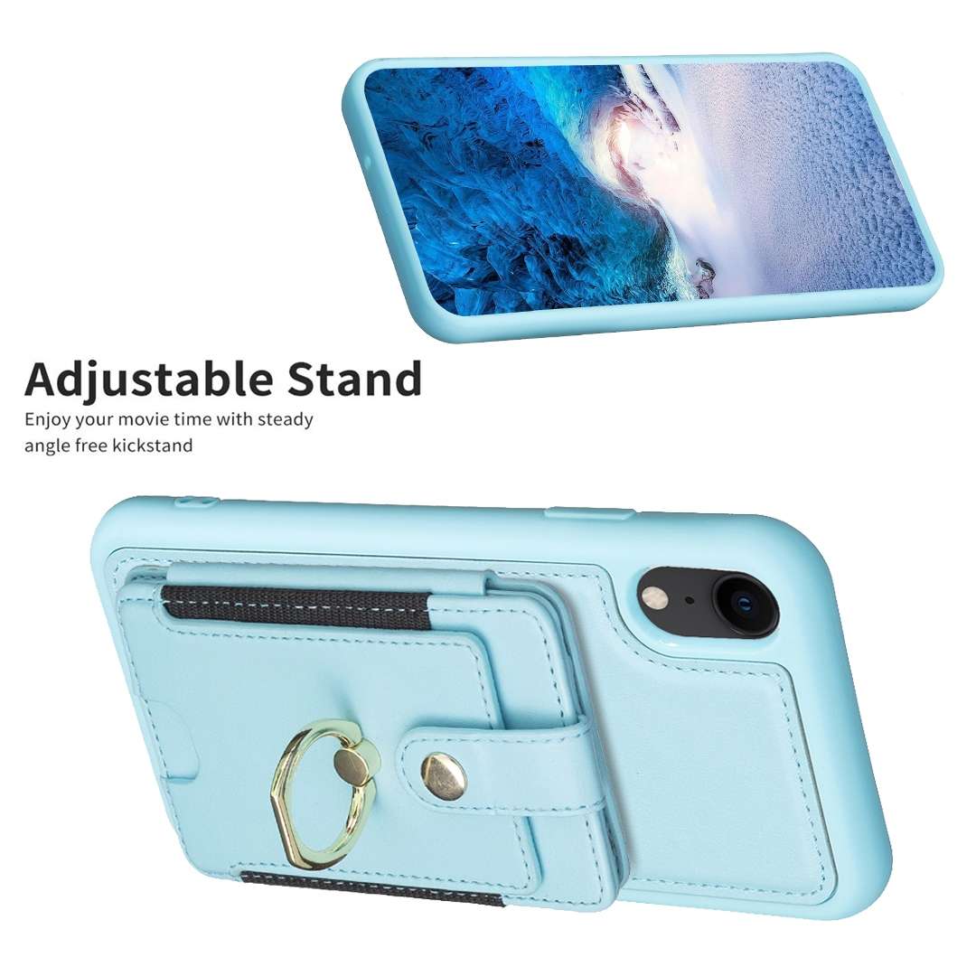 For iPhone XR BF27 Metal Ring Card Bag Holder Phone Case(Blue)