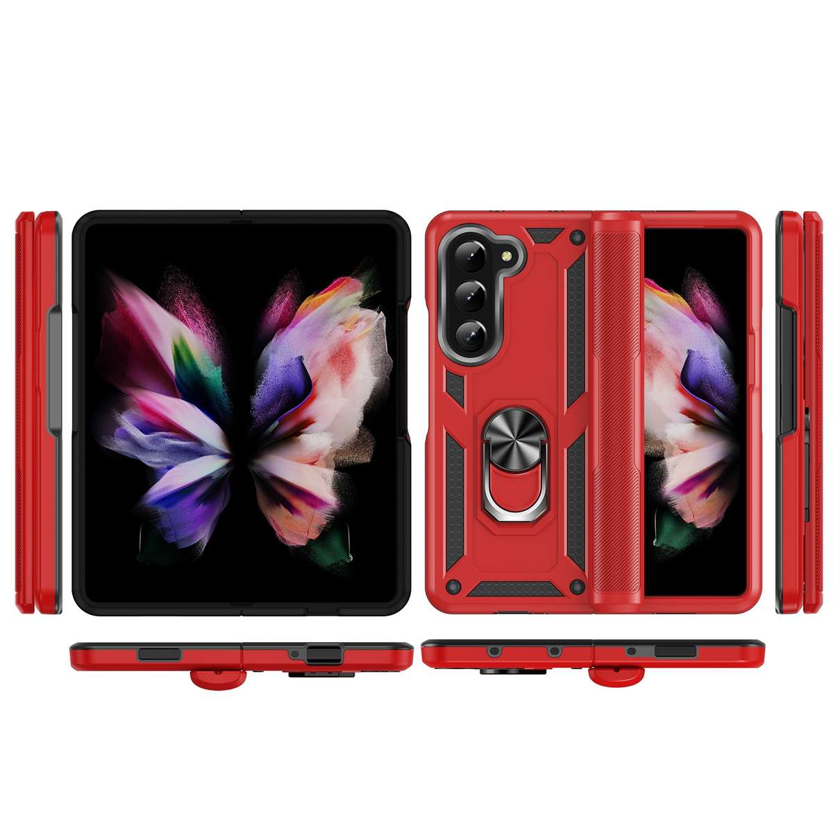 For Samsung Galaxy Z Fold5 Shockproof TPU + PC Phone Case with Protective Strap(Red)