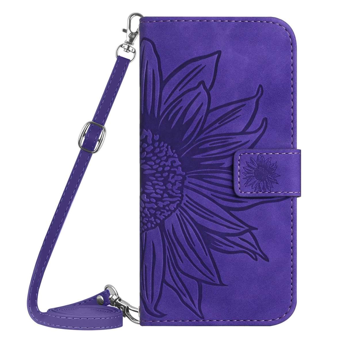 For Honor 600 Lite Global Skin Feel Sun Flower Pattern Leather Phone Case with L ... (Dark Purple)