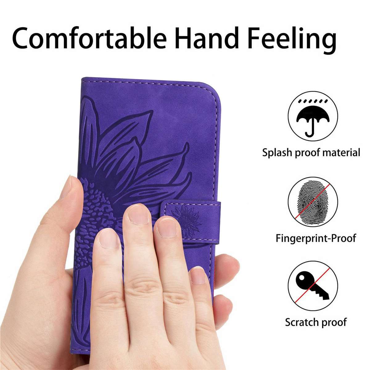 For Honor 600 Lite Global Skin Feel Sun Flower Pattern Leather Phone Case with L ... (Dark Purple)