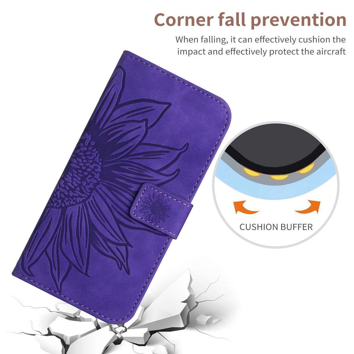 For Honor 600 Lite Global Skin Feel Sun Flower Pattern Leather Phone Case with L ... (Dark Purple)
