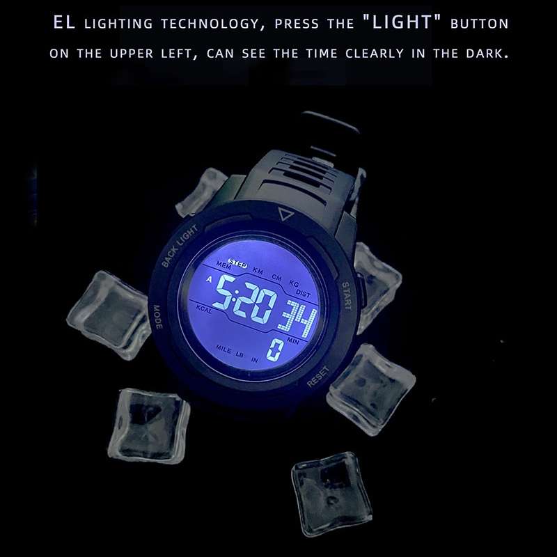 SPOVAN P100 LED Luminous Pedometer Multifunctional Sports Electronic Watch(Black)