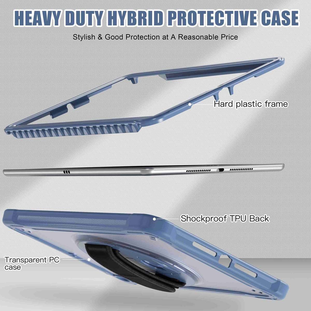 For iPad 10.2 2021 / 2020 / 2019 Heavy Duty Hybrid Tablet Case with Hand Grip ... (Lavender Grey)