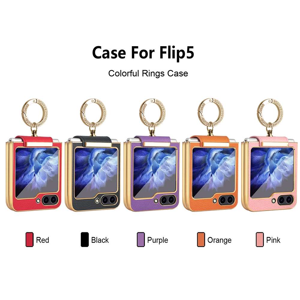 For Samsung Galaxy Z Flip5 Colorful PU Phone Case with Ring Holder(Pink)