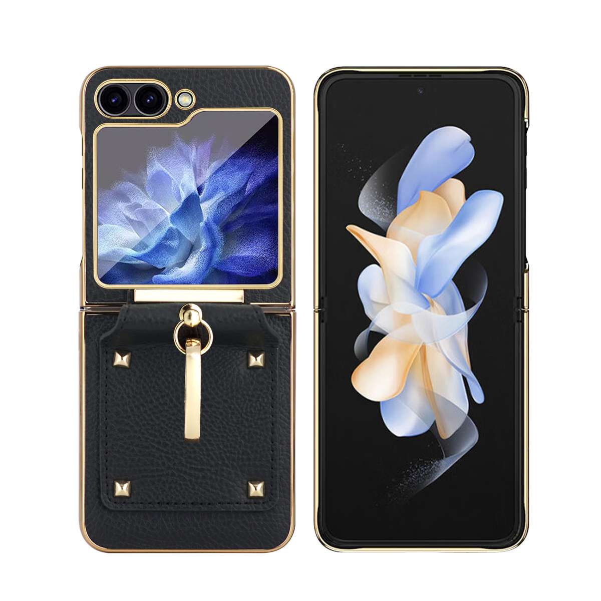 For Samsung Galaxy Z Flip7 FE / Flip6 Colorful PU Phone Case with Ring Holder(Black)