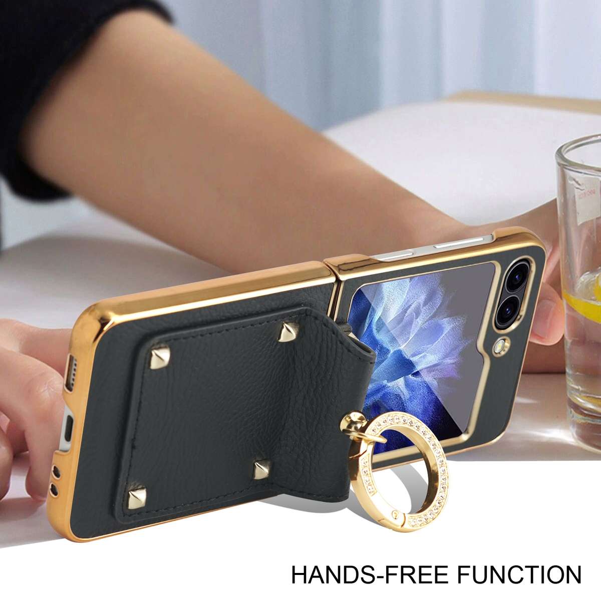 For Samsung Galaxy Z Flip7 FE / Flip6 Colorful PU Phone Case with Ring Holder(Black)